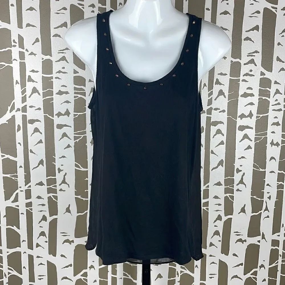 Express Black Studded Sheer Back High Low Tank Top sz S - Picture 2 of 7